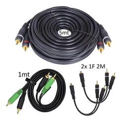 Kit Cabo RCA Borracha 5 Metros + 1 Cabo RCA 1 Metro + 2 Cabos Y 1 Fêmea 2 Machos