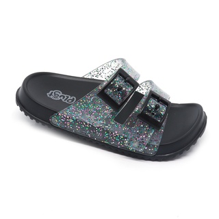 Chinelo Slide Infantil Plugt Menina Transparente Glitter Fivelas Preto
