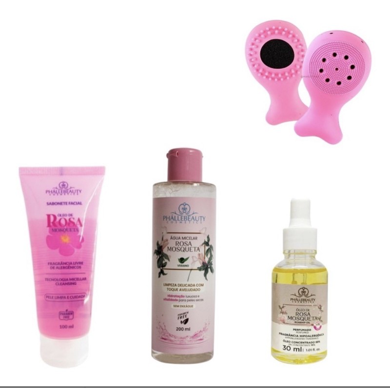 Kit SkinCare Sabonete + Água Micelar Rosa Mosqueta + Óleo de Rosa Mosqueta + Esponja - Beauty