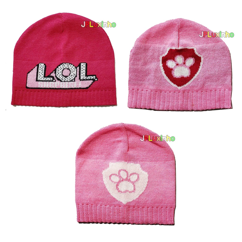 Touca infantil feminina menina criança boina LOL surprise inverno frio patrulha canina rosa