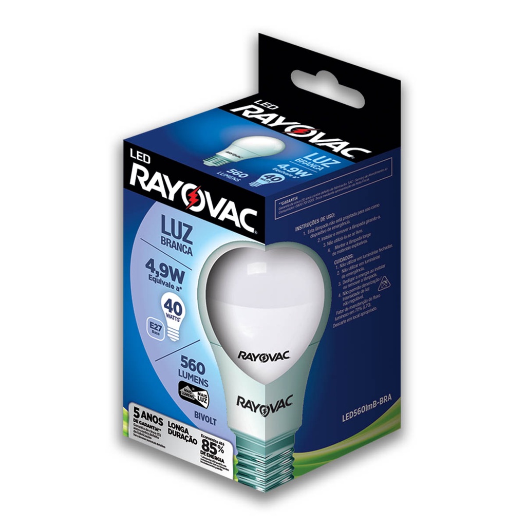 Lampada LED 4,9W Luz Branca 6500K Rayovac 1 caixa Bulbo Soquete E27 Luz Fria