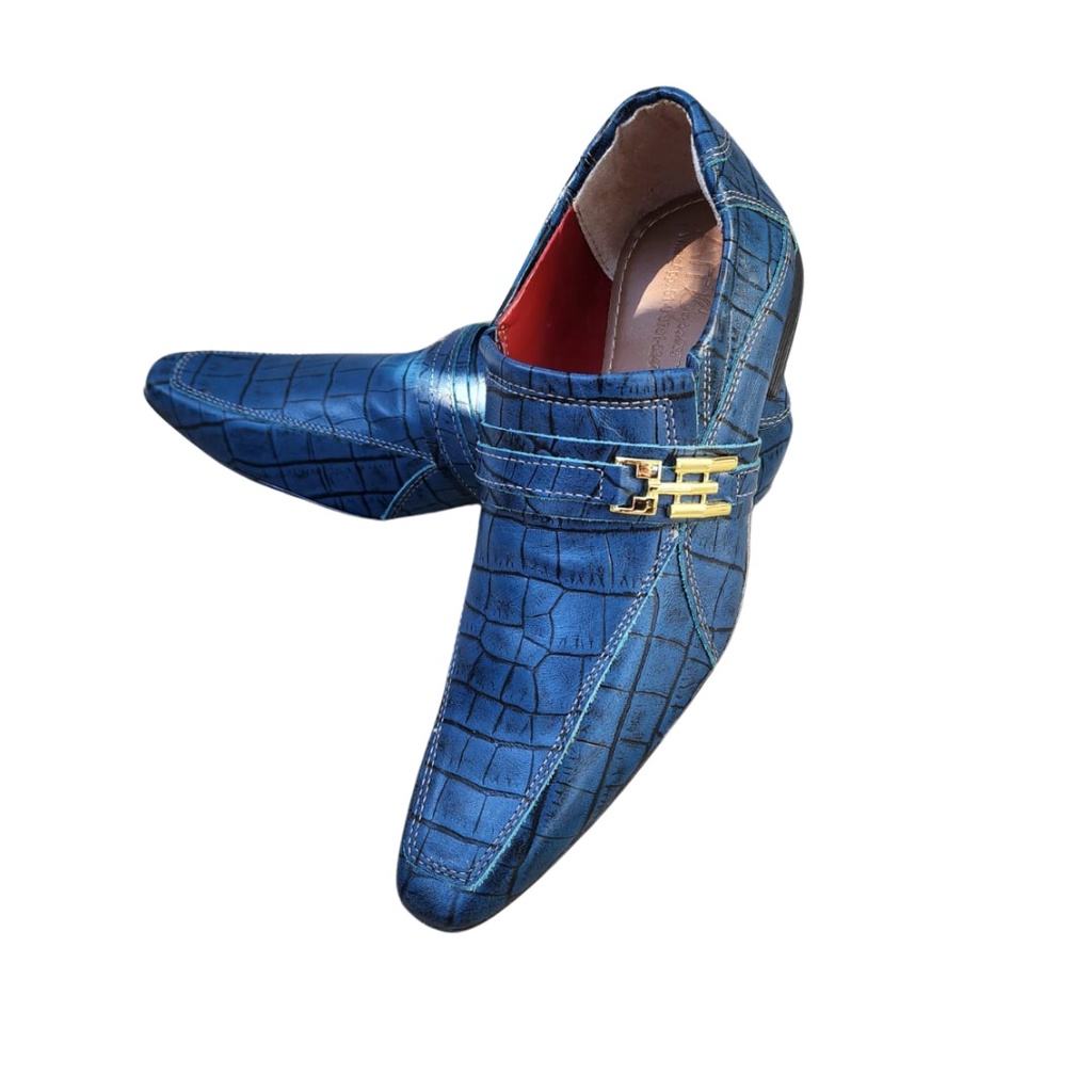 Sapato Masculino Italiano em Couro Social Executivo - Azul - Schamma Ciano Ref: 1028