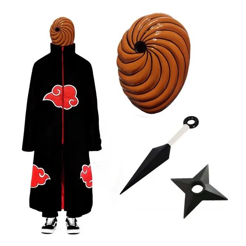 Kit Manto Akatsuki + Máscara Tobi + Kunai + Shuriken Naruto Capa Akatsuki  T03