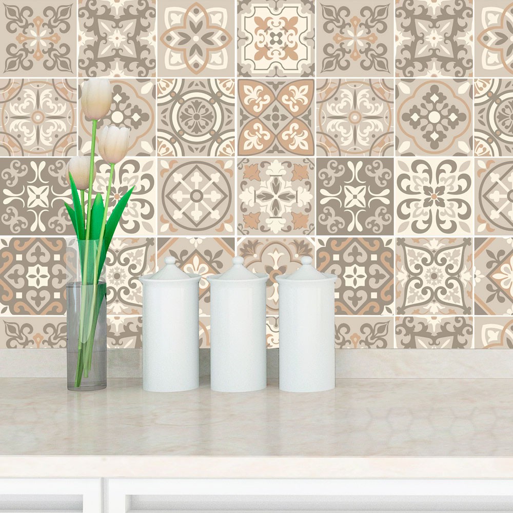 Papel De Parede Lavável Azulejo cozinha Tons De Bege 3 Mts em Oferta na Shopee