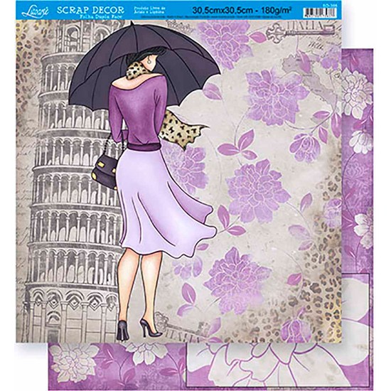 SD-355 - SCRAP DUPLA FACE - DAMA ITÁLIA/FLORAL LILÁS