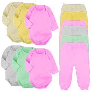 Kit Roupa De Bebe 12 Peças Body Manga Longa E Mijão Suedine