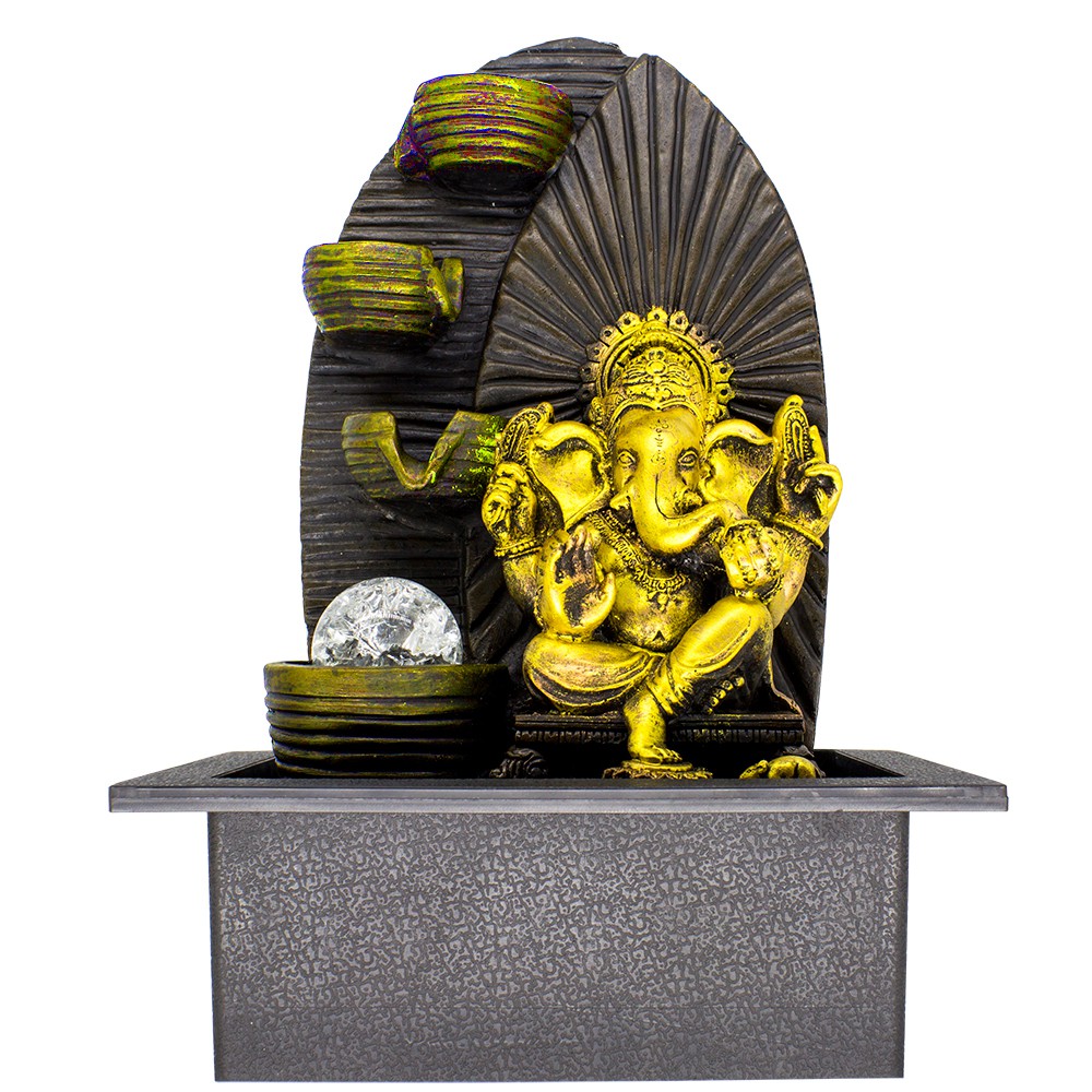 Fonte de Água Decorativa Resina Cascata Iluminação de Led Ganesha GT740 Lorben