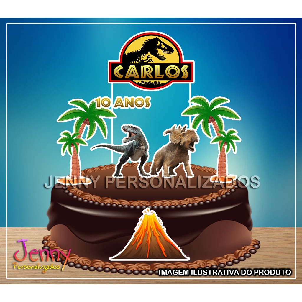 Topo Topper de bolo Jurassic Park Personalizado