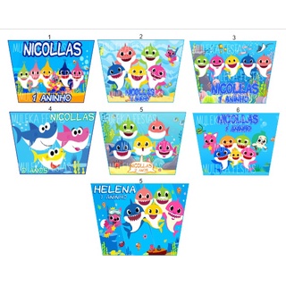 Rótulo Adesivo de Papel Fotográfico Para Balde de Pipoca Personalizado Baby Shark