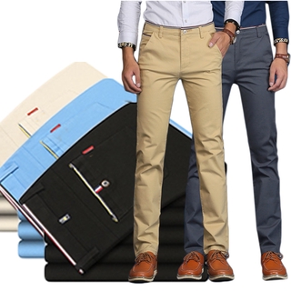 Calças Masculinas De Algodão Chinos Comerciais Casual Office Wear Long Slack Pants Cáqui Branco Preto