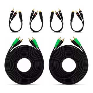 Kit 4 Cabos Y Blindado 2m 1f + 2 Cabos Rca 5 Metros Preto