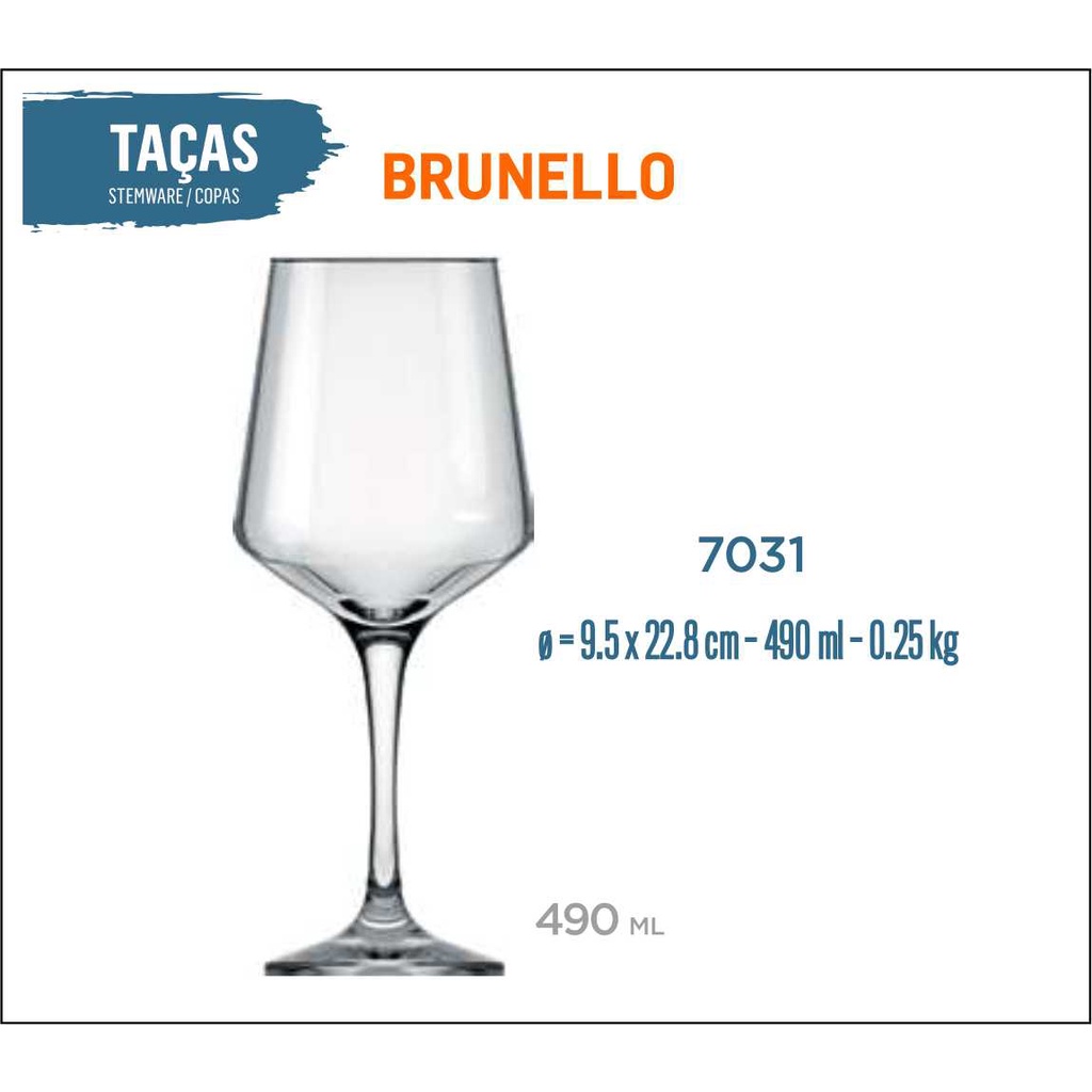 06 Taças Brunello 490ml - Vinho Tinto Rosé Branco Água