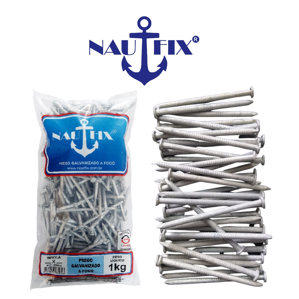 Prego Galvanizado a Fogo Liso NautFix 15x15 de 1Kg