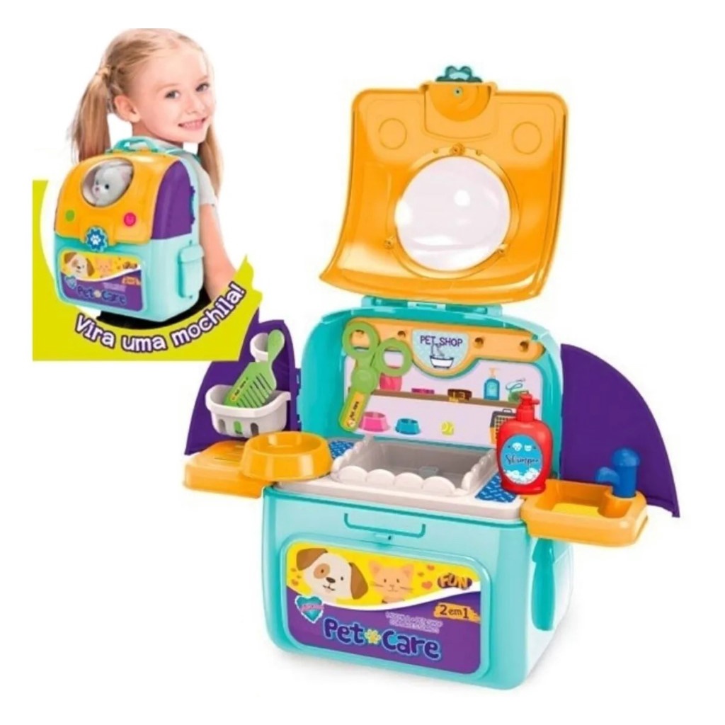 Mochila Pet Shop Care 2 Em 1 Gato Branco - F0058-1 FUN