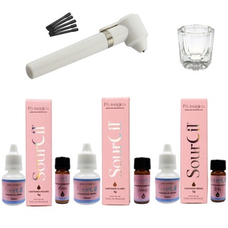 3 Henna Sourcil Sobrancelha Completa Com Fixador + Mixer Misturador Branco + Dappen Para Misturas em Oferta na Shopee