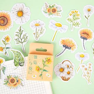 46 unidades de conjunto de adesivos de girassol para scrapbooking de margaridas flocos scrapbooking menina material escolar artigos de papelaria