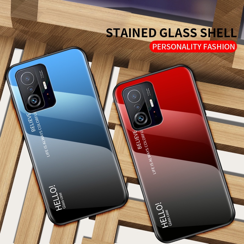 Capa Resistente De Silicone Com Bordas AntiImpacto Em Vidro Gradiente Para Xiaomi 11t / Pro