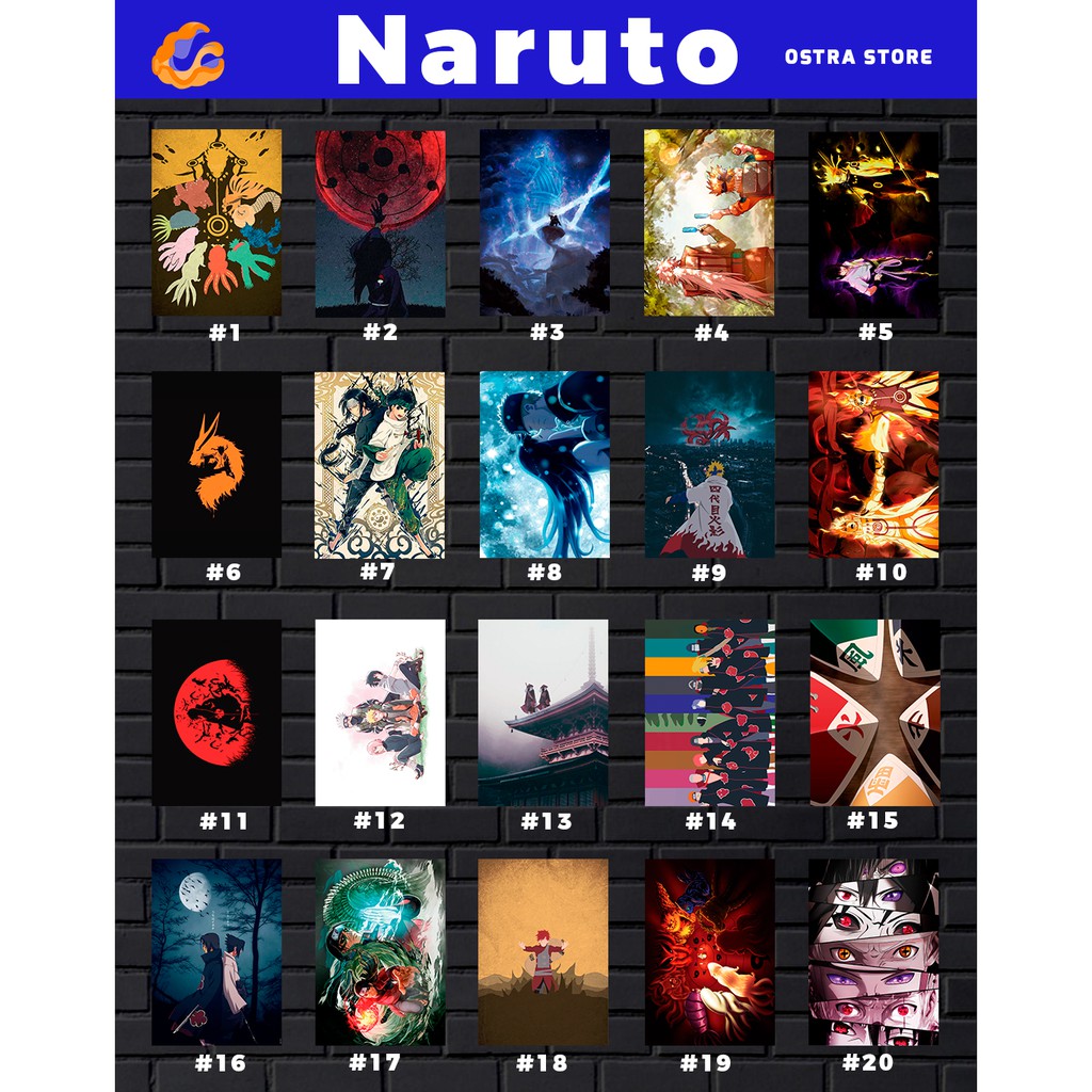 Naruto de 01 a 20 - otaku - Placa decorativa MDF - 14x20 - Quadro parede & decoração - Presente - Anime