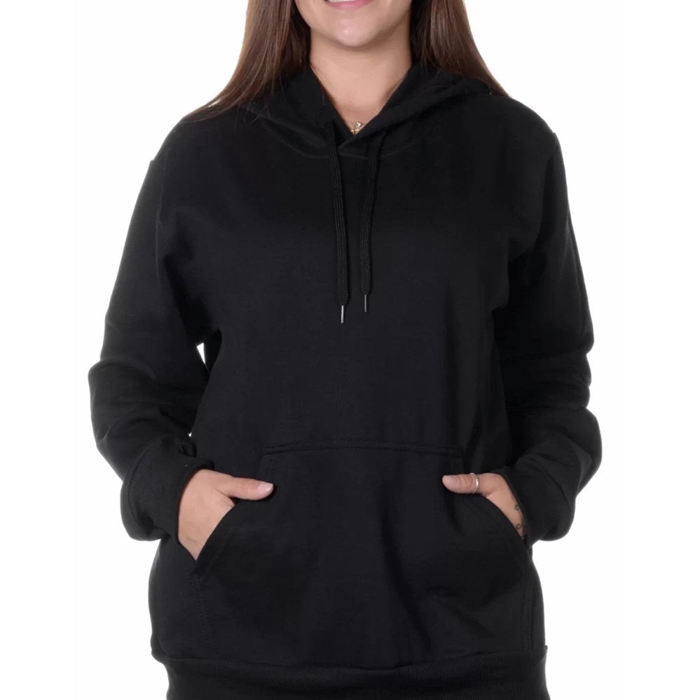 Moletom Canguru  Feminino Com Capuz Algodão Liso Sem Estampa