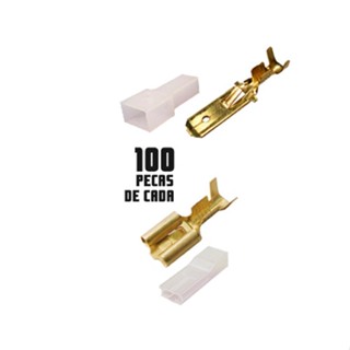 Terminal de encaixe macho femea com trava 6,3mm com capa isolador 100 pecas de cada em Oferta na Shopee