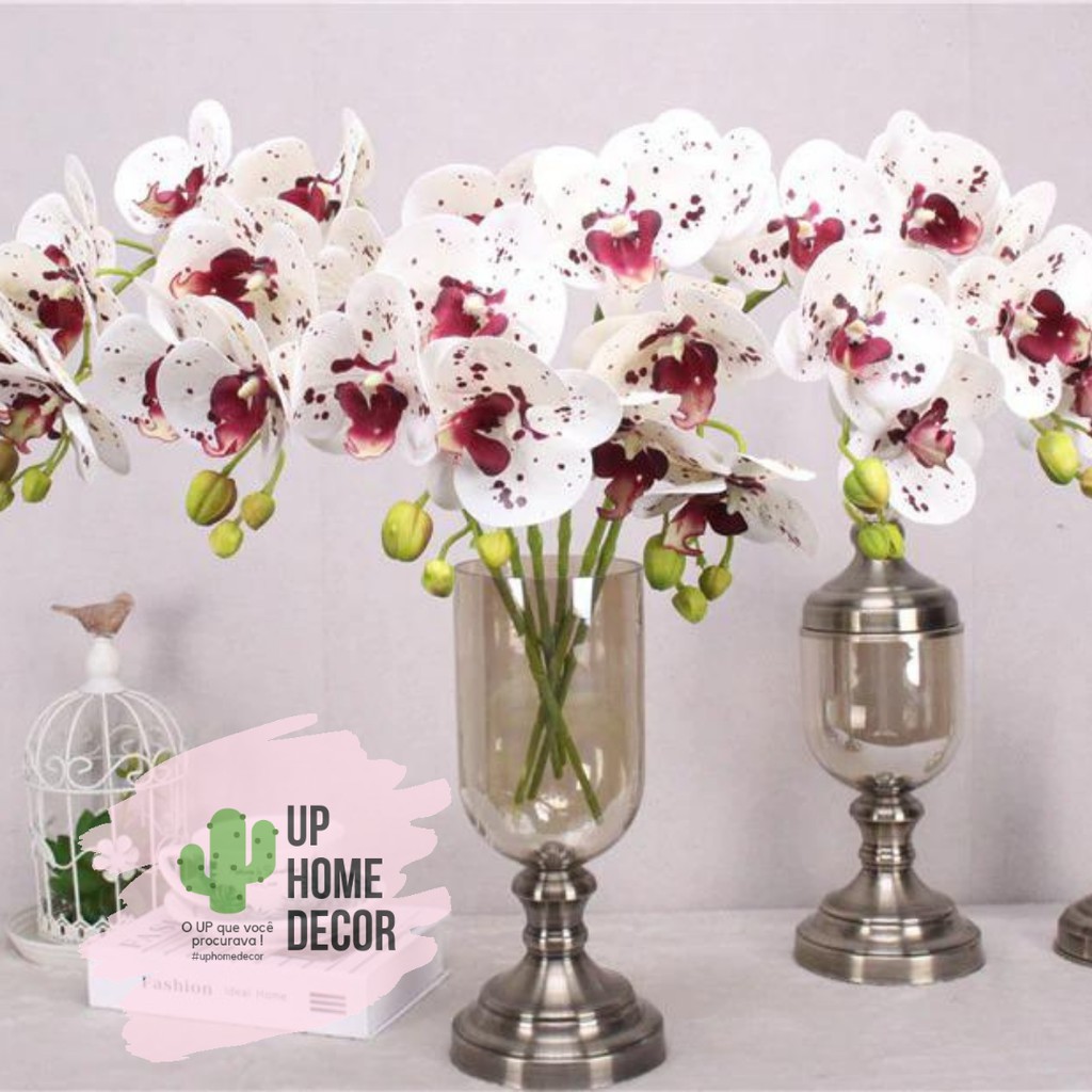 Galho flor Orquídea branca colorida artificial para arranjos e decoração da  sua casa mesa de jantar centro de mesa/ casamento/ noivado/ noiva | Shopee  Brasil