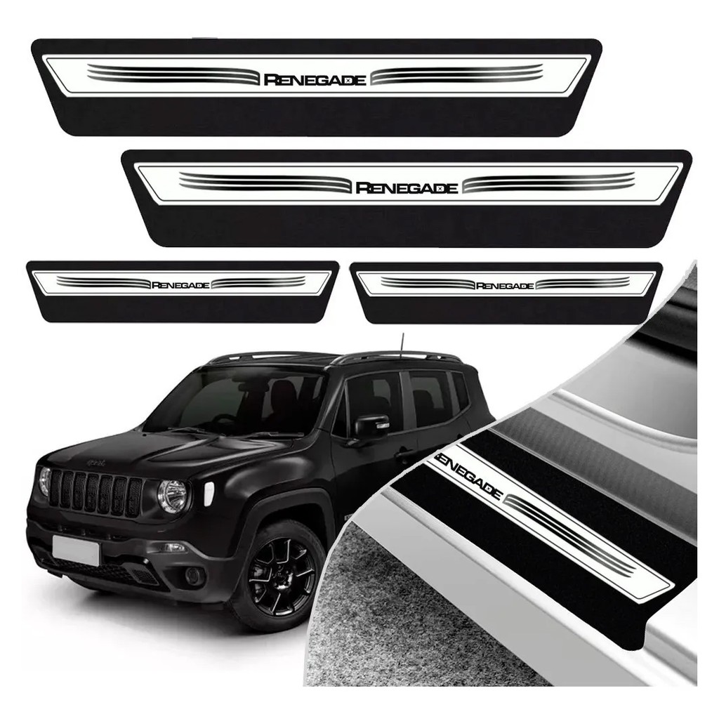 Kit 8 Peças Soleira Adesivo Porta Jeep Renegade 2015 2016 2017 2018 2019 2020 - Prata