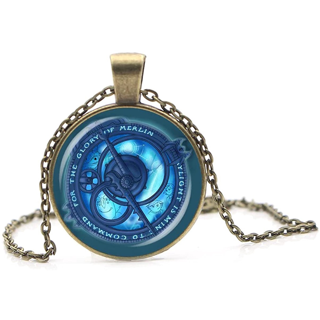 Amuleto Vintage Caçadores De Trollhunters Pingente Colar Brinquedos Jóias Bronze Corrente De Cristal Azul Para Crianças Mulheres Homens