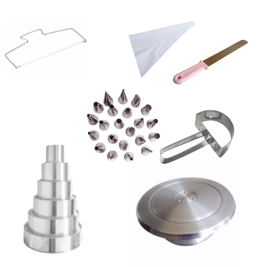 Kit Confeiteiro Ste (Conj. 5 pçs Formas para Bolo, Bailarina Giratória, Bicos com Adaptador, Raspador de chocolate , Espátula Lisa, Nivelador)