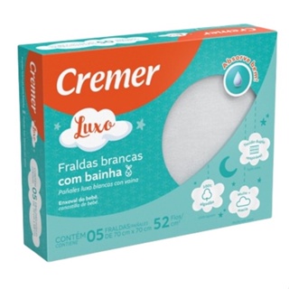 Kit 5 Fraldas De Pano Luxo Cremer Branca Com Bainha 70x68cm em Oferta na Shopee