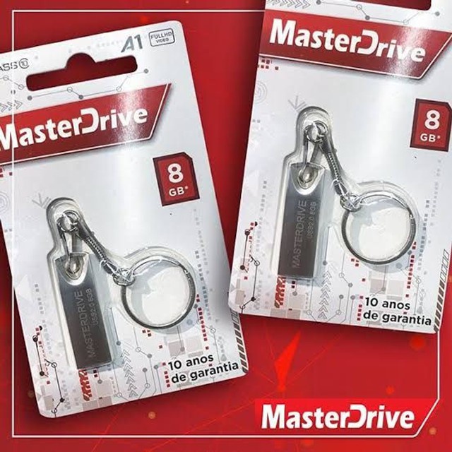 Pen Drive Metal 8 GB 16 GB MasterDrive A1 Class 10 Chaveiro Grande Original 10 Anos de Garantia