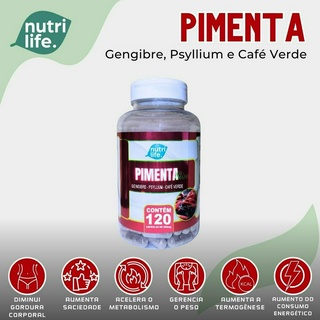 1UN Pimenta em 120 cápsulas com Gengibre, Psyllium e Café Verde