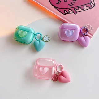 Transparente Amor Coração Rosa Roxo Verde Glitter AirPods Capa Mole silicone tpu Invólucro Compatível Para 1 2 pro 3 2021 gen3 Fone De Ouvido Sem Fio Bluetooth Caso Shell Proetcive