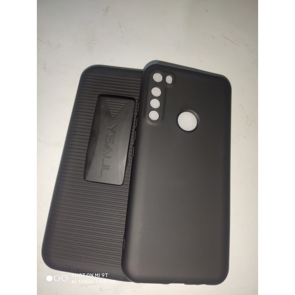 Capinha Capa Suporte Cintura Motorola One Fusion Plus  Preta  Belt Clip adaptado com capa de silicone preta camurça