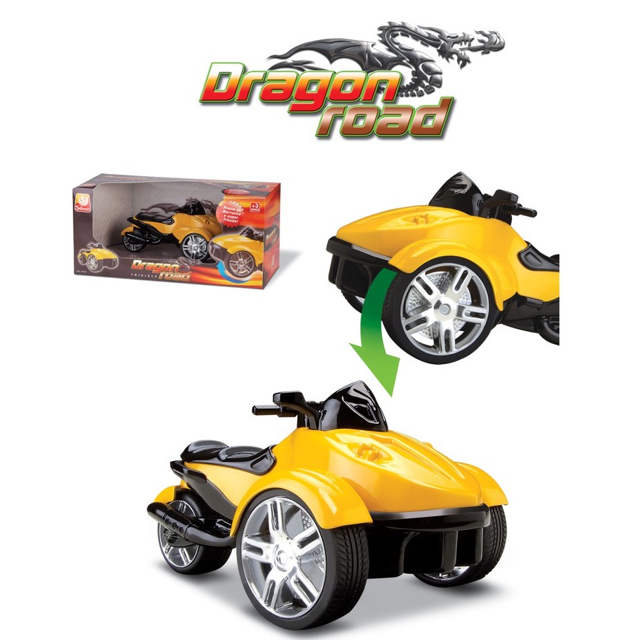 Triciclo Fricção Dragon Road 20cm Plástico - Moto de Brinquedo Motinha Carrinho Plastico - Silmar Brinquedos