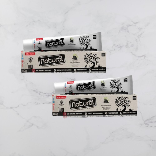 2 Creme Dental Vegano Natural S/ Fluor 80g Carvão Ativado - Suavetex Orgânico Natural
