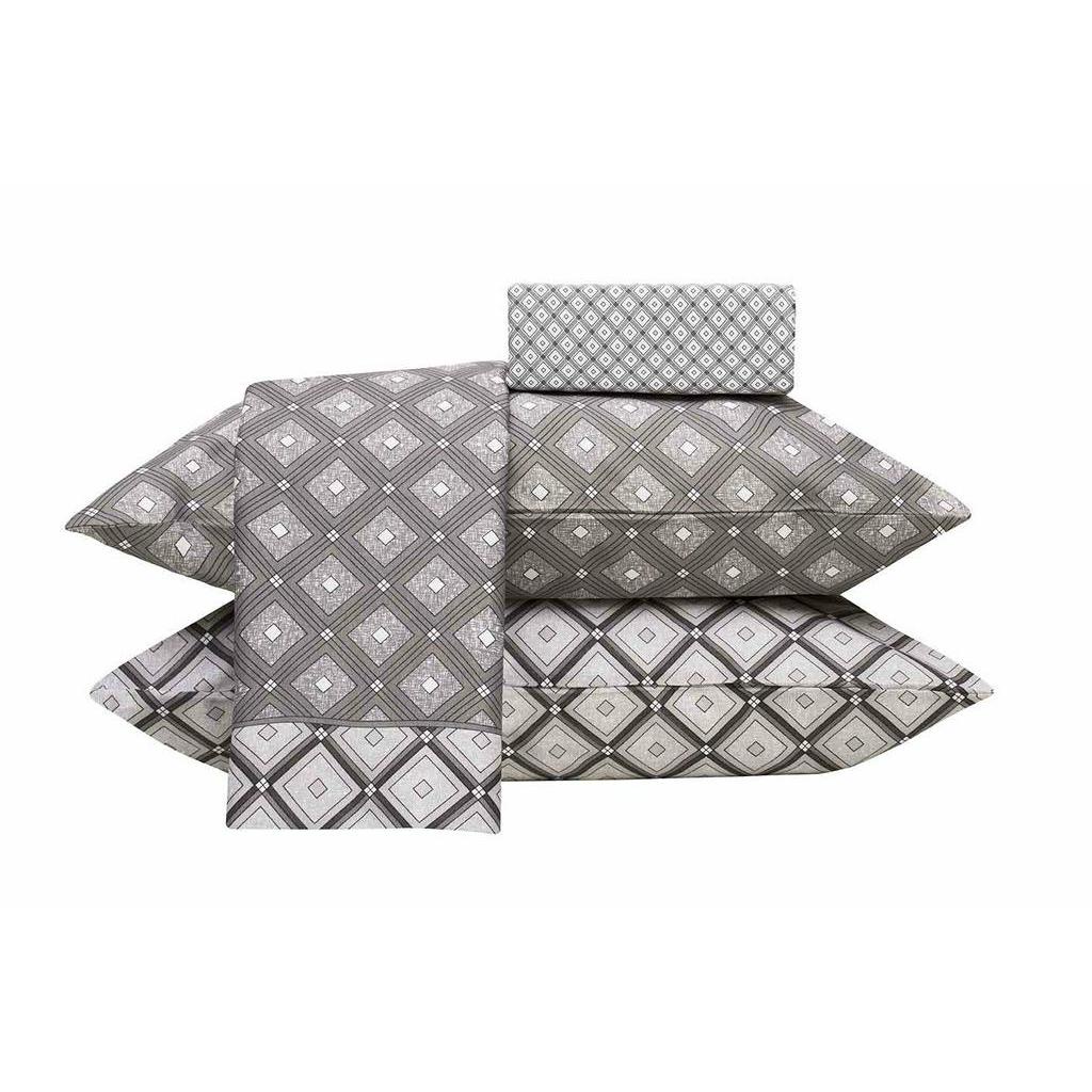 Jogo de Cama Casal 4 Peças Estampado Cinza Hugo Box Sultan