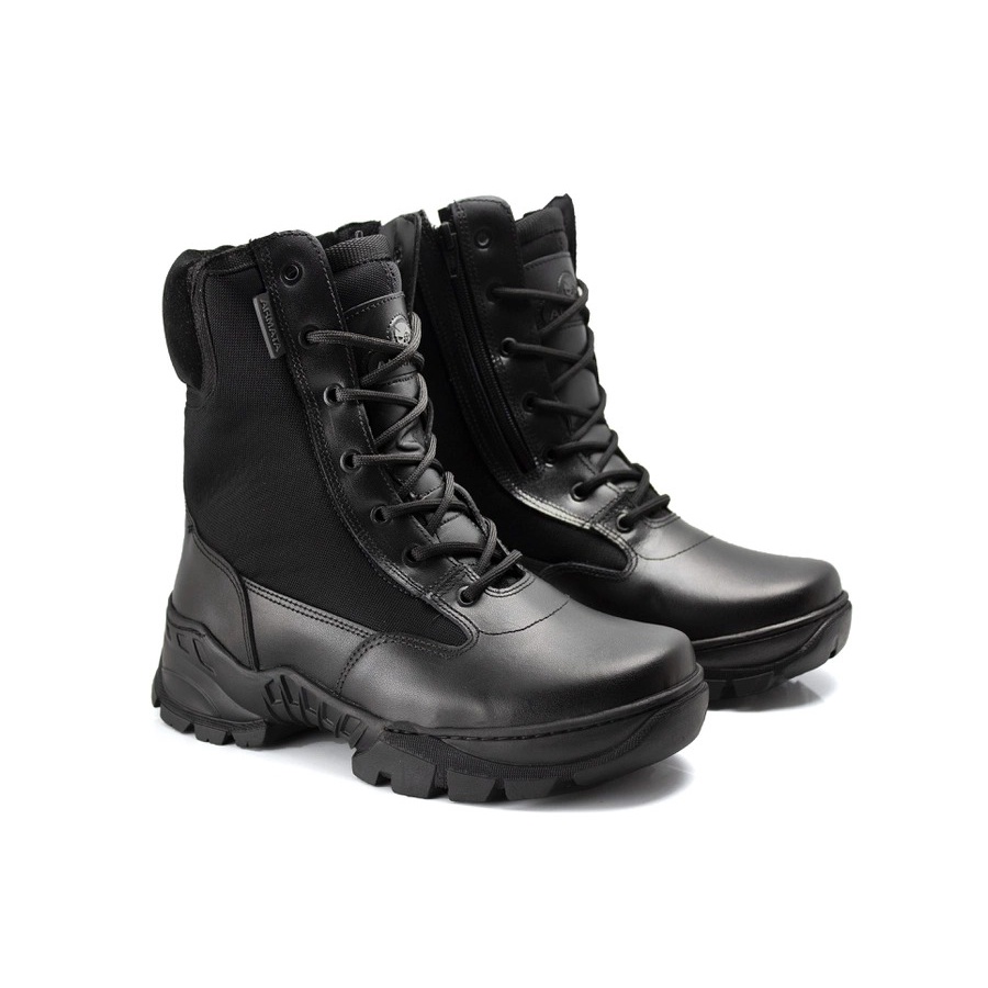 Bota Coturno Segurança Militar Bota Segurança Trabalho Em Couro Shotel Preto Liso ARMATA
