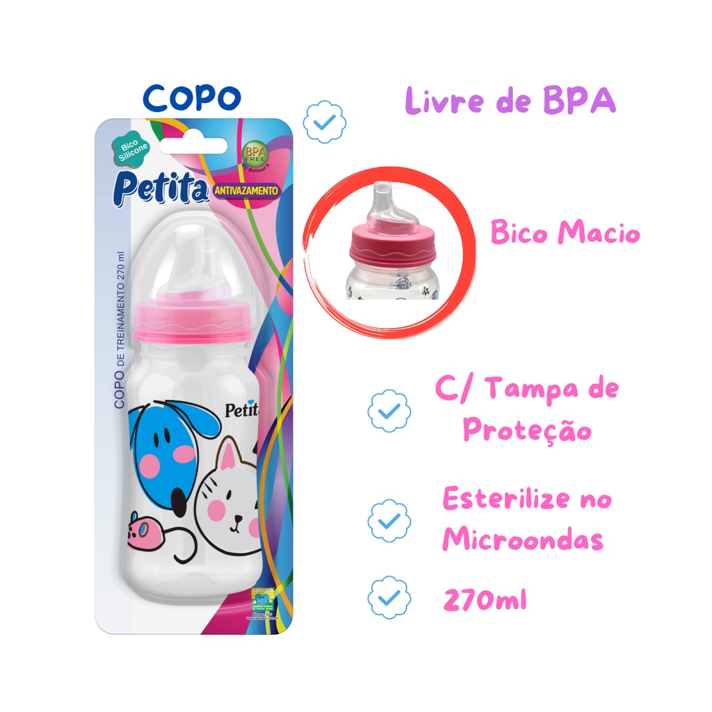 Copo Treinamento/Transição Rosa BICO SILICONE Macio Removível Livre BPA