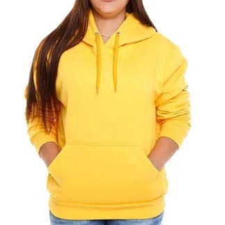 Blusa Moletom Canguru De Frio Feminino Flanelado Mais Top Liso Amarelo.