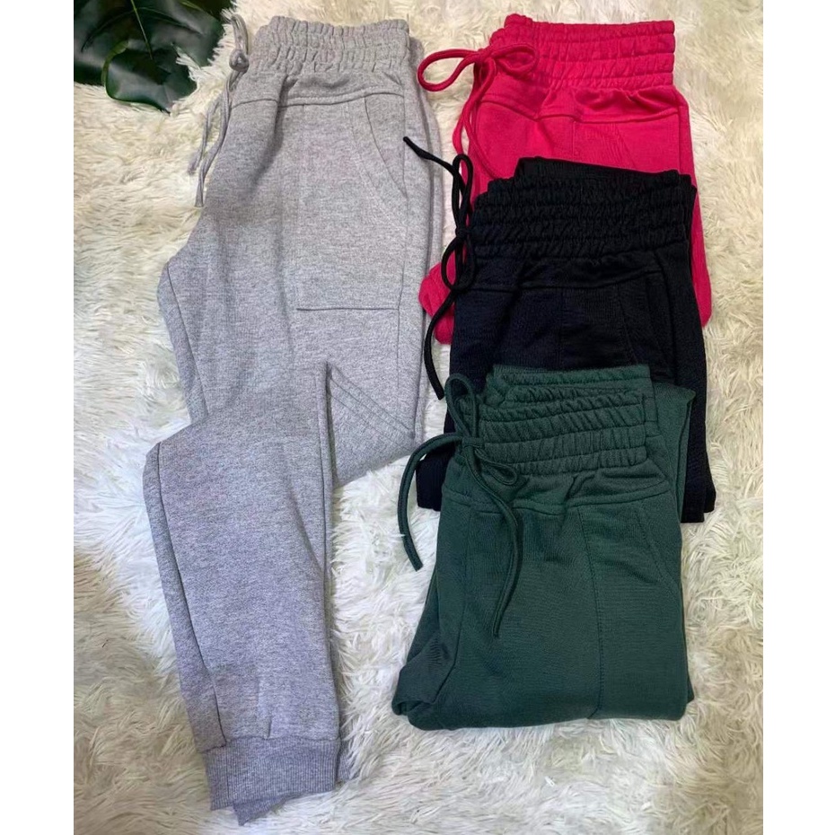 Calça Jogger Feminina Moletom Com Bolso Cintura Alta