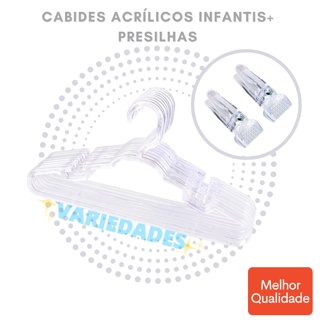 Kit 25 Cabides Infantis Reforçado 8mm Acrílico Transparente + 30 Presilhas para Cabides Transparente em Oferta na Shopee