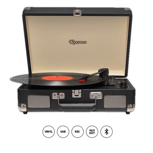 Vitrola Toca Discos Retrô Raveo Sonetto Chrome Black Preta USB Bluetooth Grava LP em Oferta na Shopee