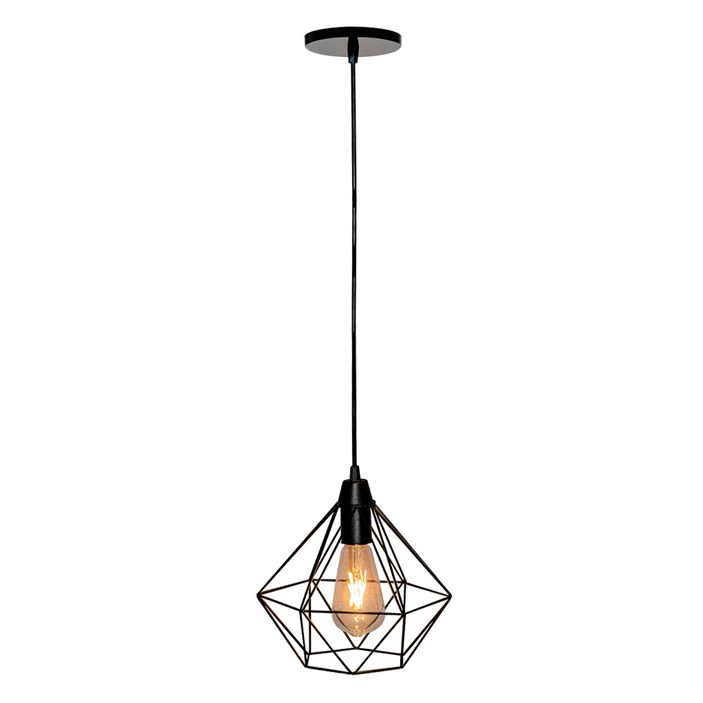 Lustre Luminária Pendente Aramado Diamante Neowise Estilo Industrial