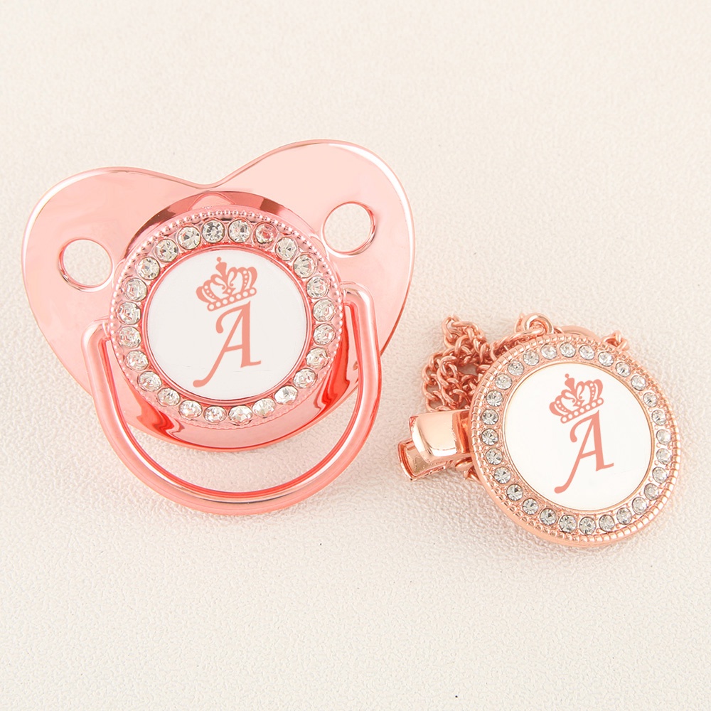 Rose Gold 26 Carta Inglês Chupetas Inclui Corrente Pacifier