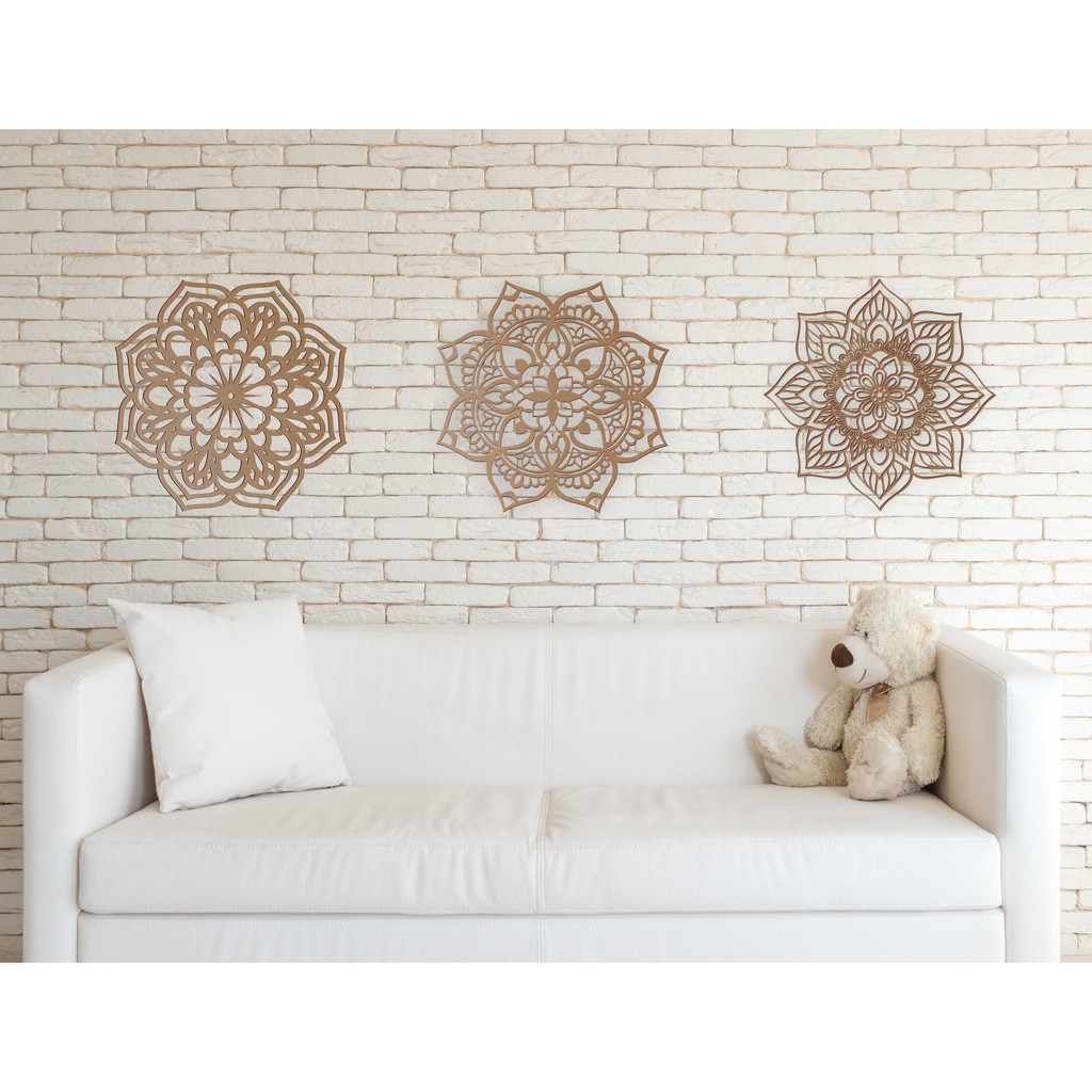 Imagem Kit 3 Quadros Mandala Decorativo De Parede 30cm Mdf Cru