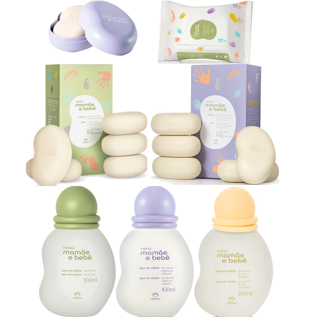 Linha Natura Mamae E Bebe Infantil Vegana Colonia Perfume Caixa De Sabonetes Saboneteira Lencos Umedecidos Shopee Brasil
