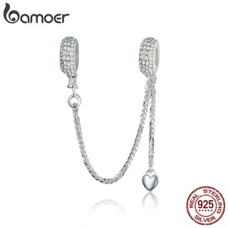 Bamoer Hot 925 Sterling Silver Amor Coração Encantos Cadeia De Segurança Rolha Pingente Fit Mulheres Pulseiras Diy Jóias Scc1112