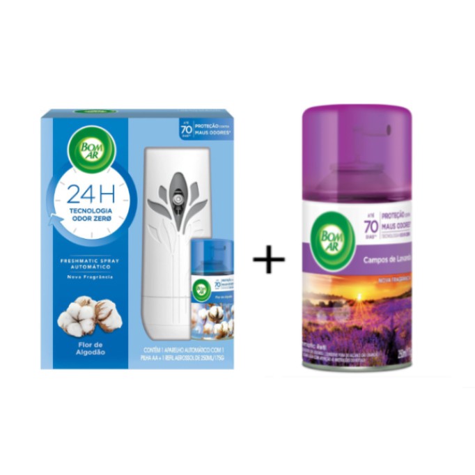 KIT Bom Ar Freshmatic Automático Flor De Algodão Completo + REFIL ADICIONAL 250ml de Lavanda