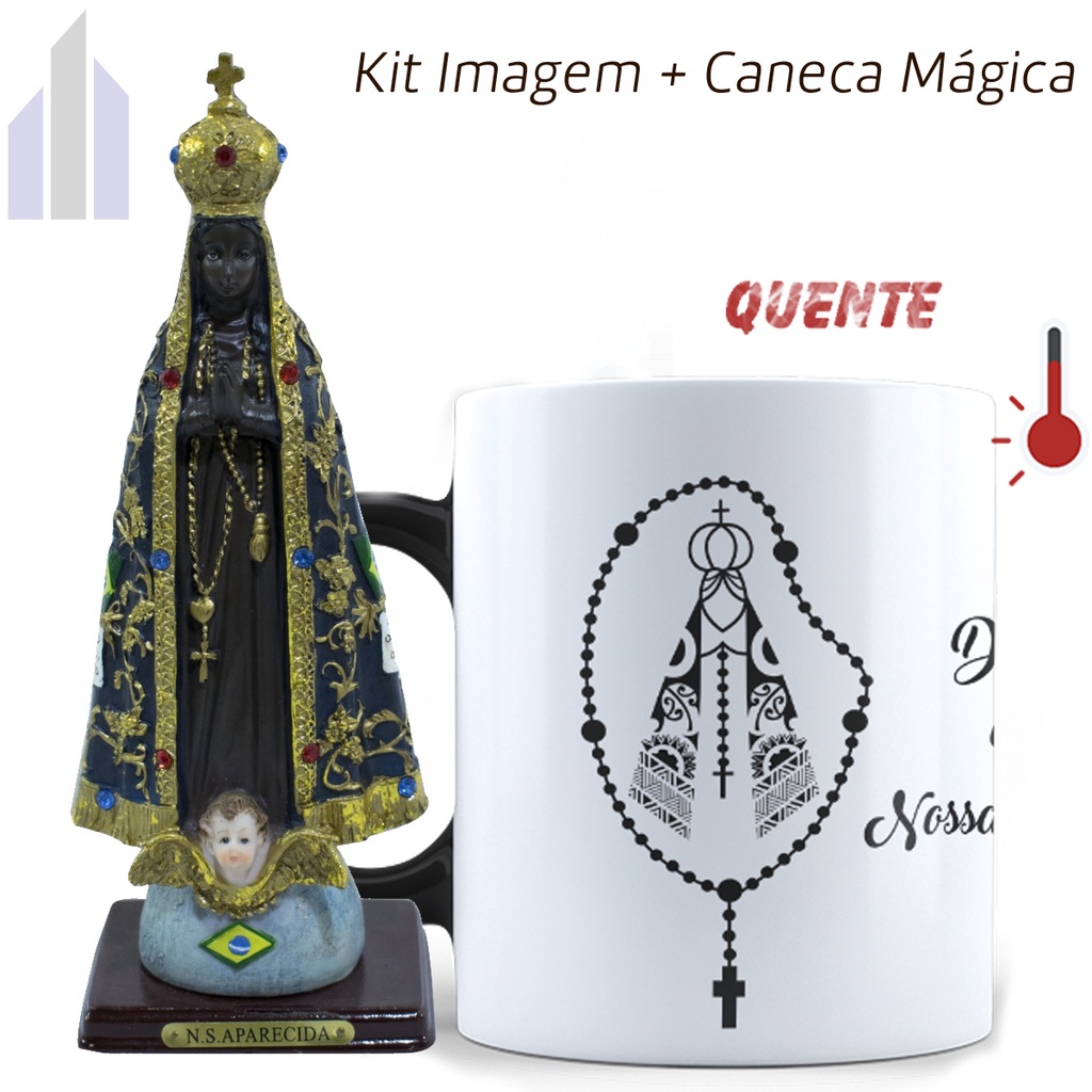 Kit Nossa Senhora Aparecida Imagem 14cm Caneca Mágica NSA