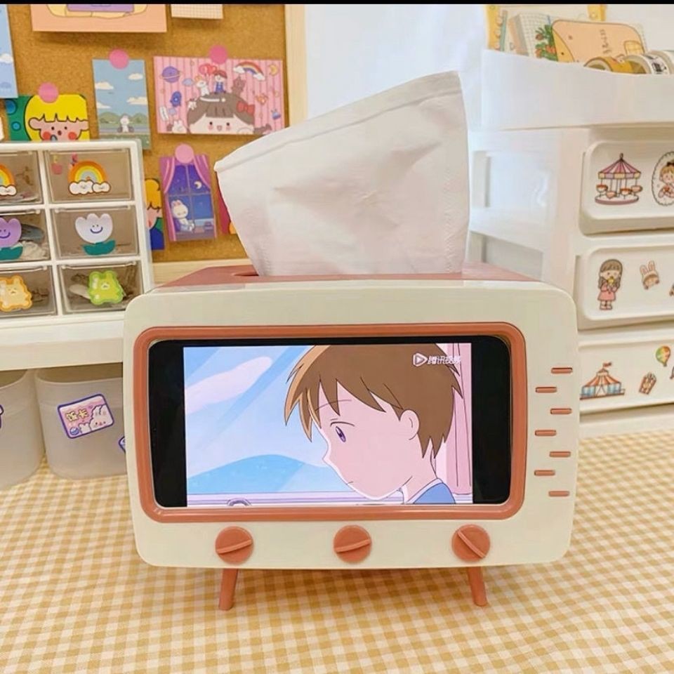 Palha Coração De Menina Fofa Em Forma De TV Criativa Suporte De Telefone Celular Caixa De Papel De Mesa Lenço